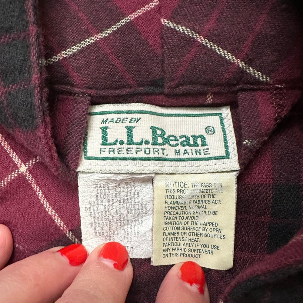 Vtg L.L.Bean Men's Scotch Plaid Flannel Robe Maroon Blue Tartan Cotton Size L - Picture 5 of 8